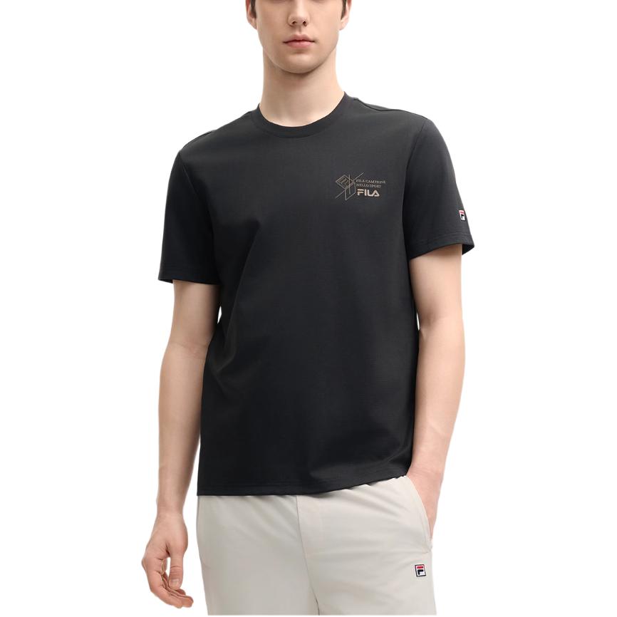 FILA Heritage Series Round Neck Knitted Short Sleeve T-Shirt Men Tops Black F11M528118F-BK