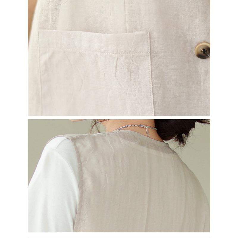 Women Plus Size Linen Blend Sleeveless Vest Open Front V Neck Top