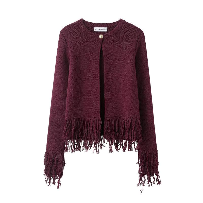 

European & American Women s Tassel Button Knit Jacket - Stylish & Trendy Small вино красного