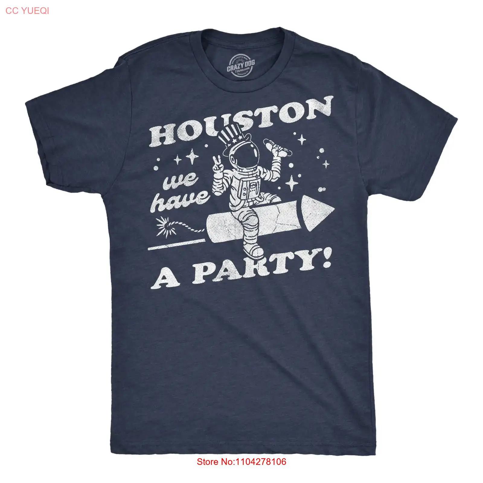 Mens Funny T Shirt Houston We Have A Party Sarcastic Fourth Of July Space vintage Washed Unisex designer clothes Breathable S разноцветный