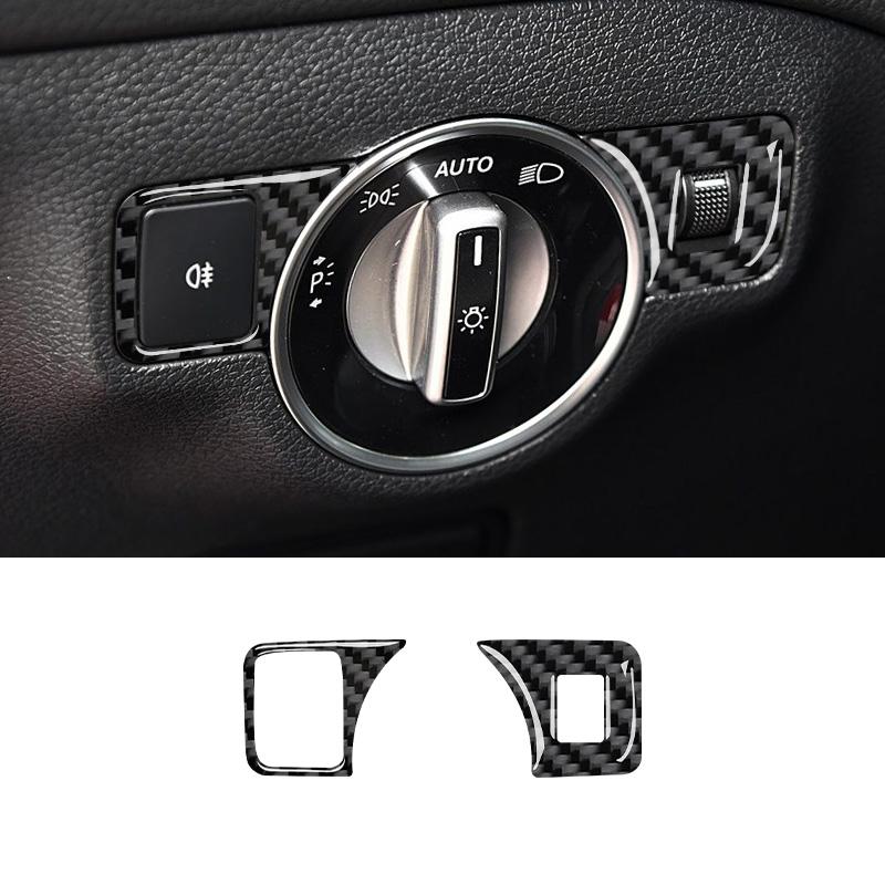 Real Carbon Fiber For Mercedes Benz CLA 2014-2018 Car Headlight Adjustment Button Decoration Sticker Car Interior Accessories