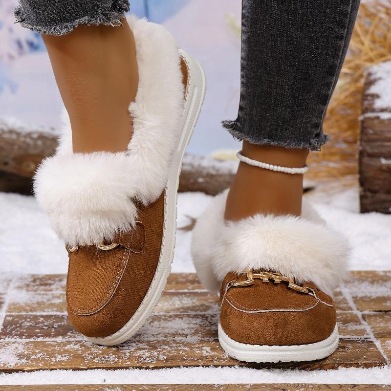 Women's Plus - Size Suede Round - Toe Slip - On Fashion Fleece - Lined Cotton Shoes