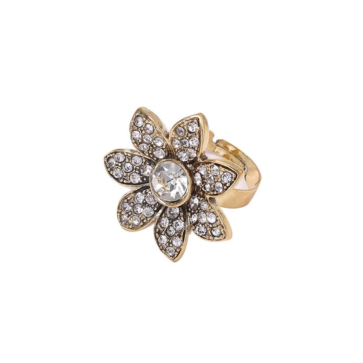 DIGADAGU Alloy Rhinestone Floral Adjustable Ring New Minimalist Vintage Women Party Zircon Accessory