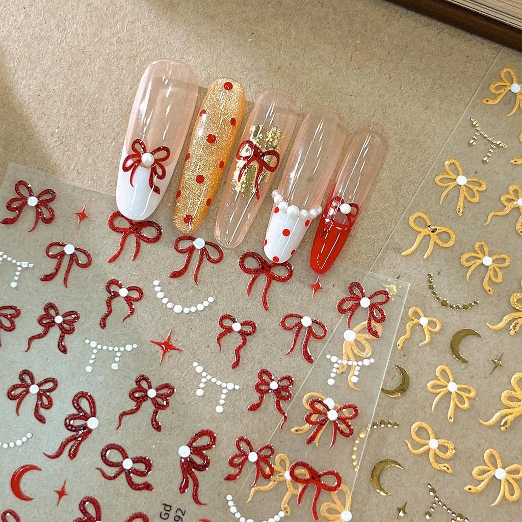 Embossed Bow & Star Moon Nail Stickers - Hot Stamping Decals for Nail Art Decoration