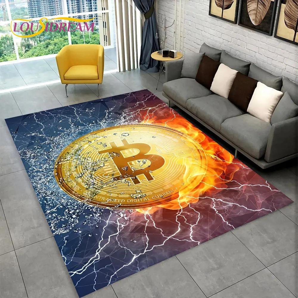 3D Bitcoin Virtual Valuta Area Matta Stor, Matta för Vardagsrum Sovrum Soffa Lekrum Dörrmatta Dekor, Barn Halkfri golvmatta