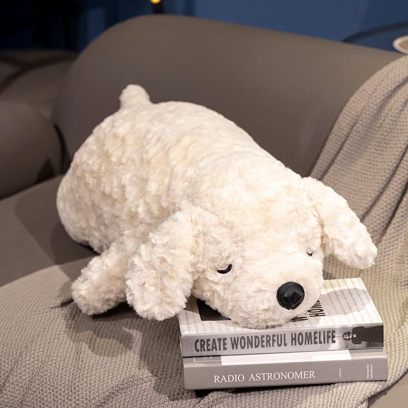 Schattige Slapende Puppy Pluche Speelgoed Zachte Comfortabele Opgezette Hondje Pop Kalmerend Slaapkussen Knuffelig Festival Cadeau Voor Vrienden Familie 75cm
