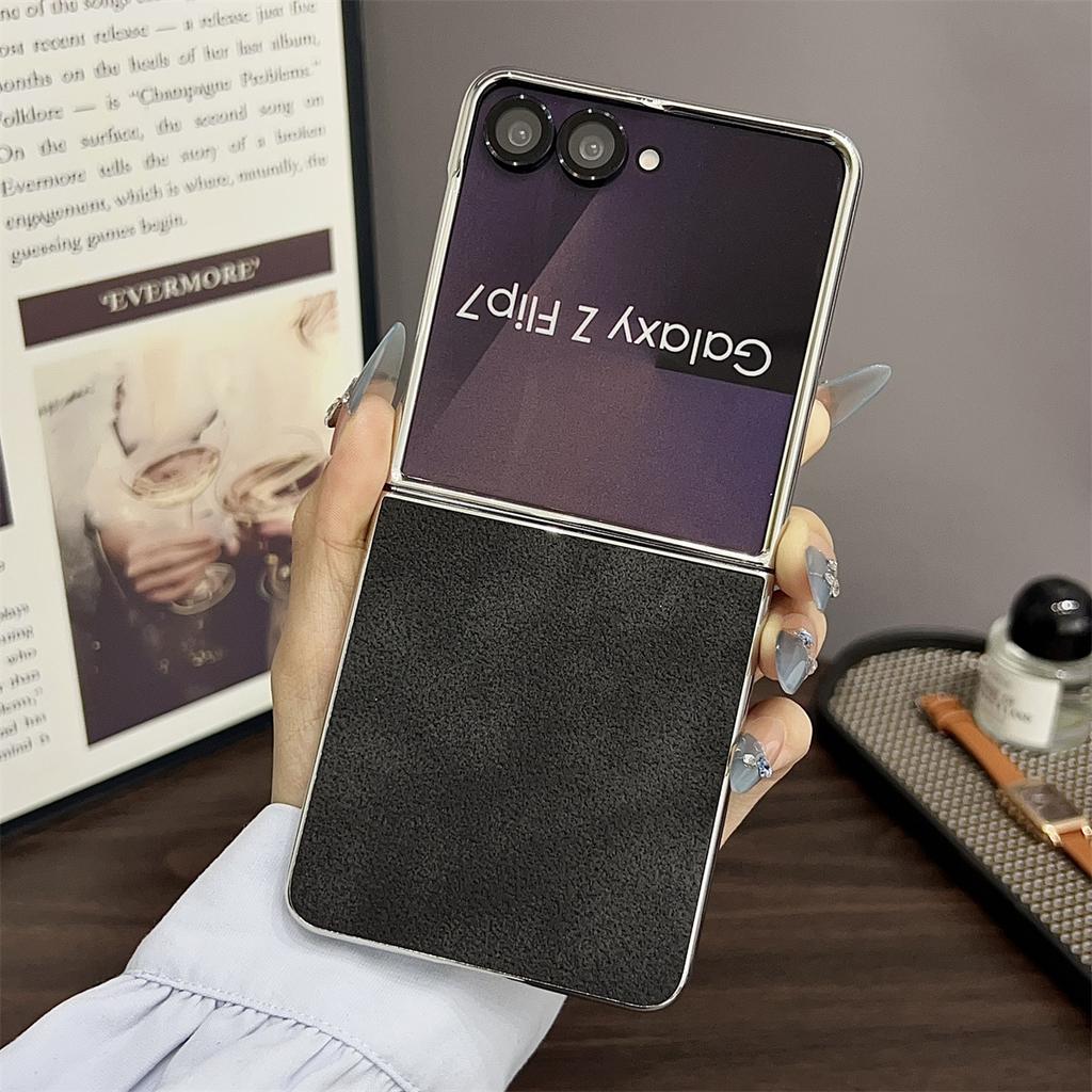 Electroplated Silver Edge Phone Case for Samsung Galaxy Z Flip 7 5G ZFlip7 Fashion 2-Piece Set Plain Shockproof Cover