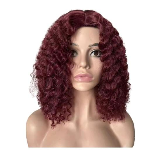 Women Short Afro Curly Wig Natural Looking High Temperature Fiber Fluffy Middle Part Shoulder Length Kinky Wavy Synthetic Wig