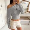 Women's Off Shoulder Long Sleeve Knit Color Fitted Pullover