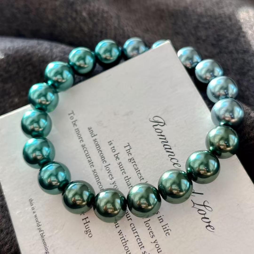 

Vintage High Quality Faux Crystal Pearl Morandi Malachite Green Tahitian Pearl Bracelet Bracelet