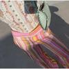 Y2K Low-Rise Straight Leg Denim Jeans Women Colorful Striped Design Casual Trendy Pant