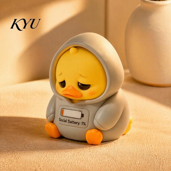 Lightweight Duck Decor for Shelves 3D Printed Sad Yellow Figurines, Cute Tired Worker Resin Novelty Figures Collectors Desk Ornaments Home Office,