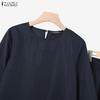 ZANZEA Set de costume casual din două piese pentru femei, cu bluză cu mânecă 3/4 și pantaloni cu picior larg