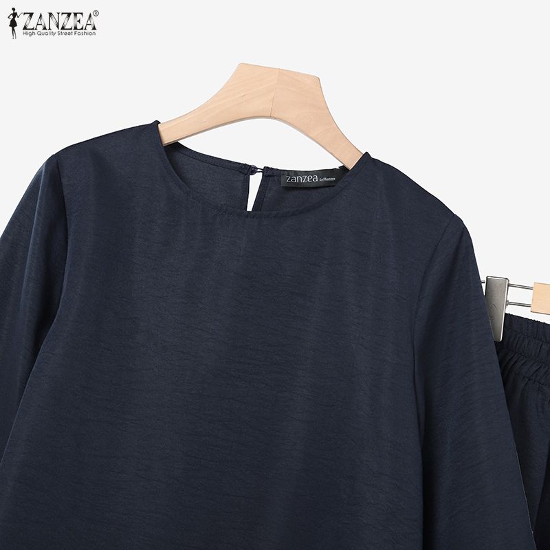 ZANZEA Set de costume casual din două piese pentru femei, cu bluză cu mânecă 3/4 și pantaloni cu picior larg