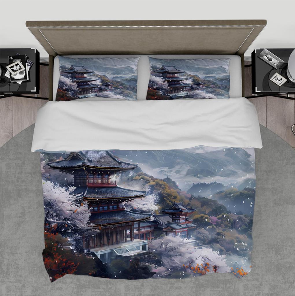 Ancient Chinese Architecture Duvet Cover for Teens Adults Quilt Covers Lightweight Down 2 Pillowcases 1 Duvet Cover No Comforter