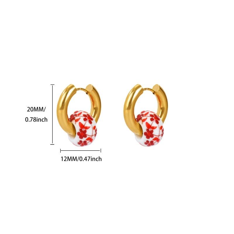 Chinese Blue and White Porcelain Ceramic Series Earrings Women's Trend Classic Temperament Versatile Round Beads Love Earrings New