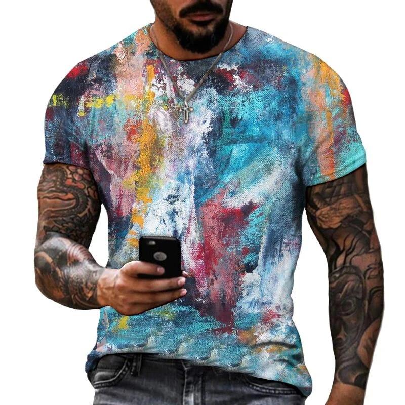 Mote Joint Graffiti Art Herre T-skjorte Hip Hop Casual Harajuku Trykte T-skjorter Ny Personlighetstrend Rund Hals Farge Topper