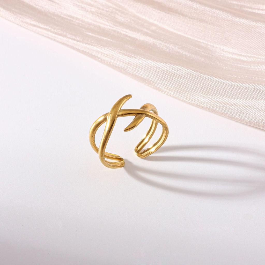 European Titanium Steel Geometric Open Ring – Hip Hop Style with Intersecting Lines