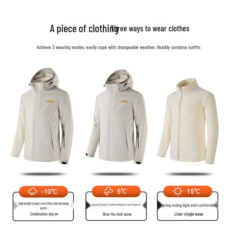 Jeep Men's 3-in-1 Windproof Waterproof Fleece Lined Hooded Outdoor Jacket
