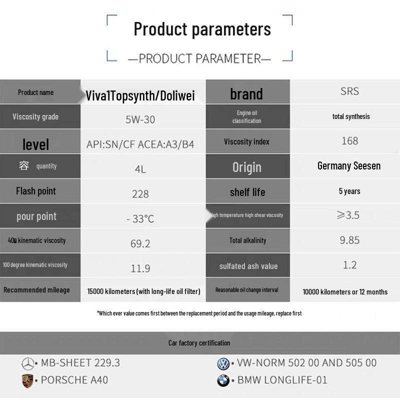 SRS 5W-30 Fully Synthetic Engine Oil for German & American Cars - Genuine Doliway 4L Lubricant