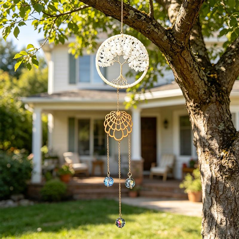 Natürlicher 7-Chakra Lebensbaum Edelstein Heilung Rohe Kristallsteine Wand Fenster Auto Hängendes Ornament für Yoga