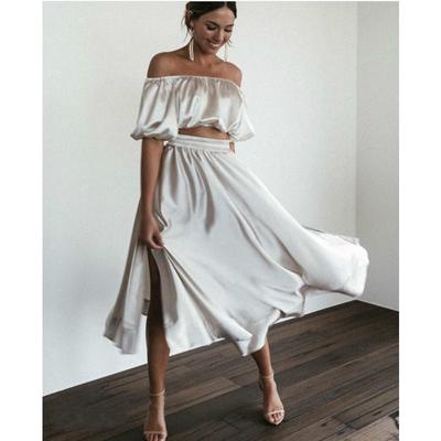 Women's Split Skirt One Line Neckline Satin Sexy Crop Skirt