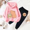 Capybara Print Children Hoodie Sets Girls Boys Autumn Winter Casual Fashion Cute Funny Fleece Long Sleeve Hoodies and Long Pants