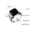 Vintage Black Onyx Signet Ring Mens Stainles Steel Classical Plain Square Husbands Man Anel