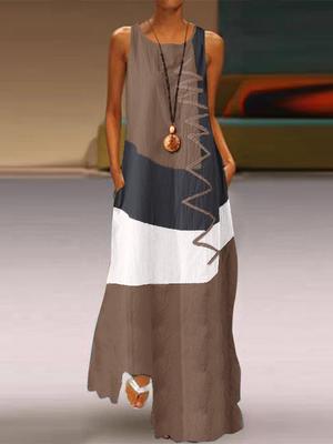 Women Patchwork Sundress Summer Maxi Dress Kaftan Casual Tunic Vestido Female Robe