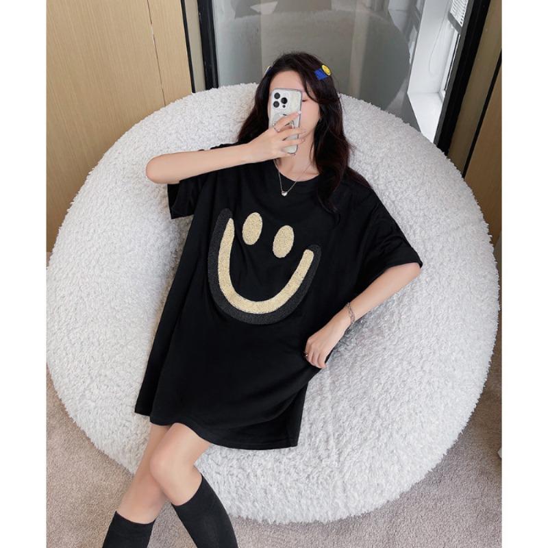 

Футболка с короткими рукавами Женское летнее свободное платье средней длины 2XL чёрный