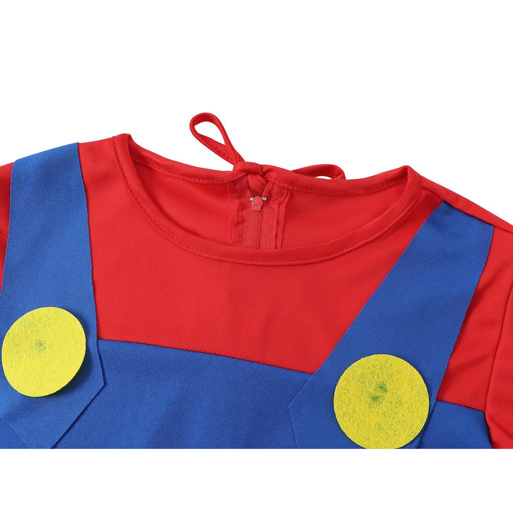 Costume Classic Super Mario for Kids Party Chili Role Play Carnival Christmas Halloween with Hat and Beard Red L 7-8 Years