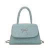 2025 New Bow High-end Fairy Simple High-value Shoulder Messenger Bag Silk Thread Shiny Small Square Bag