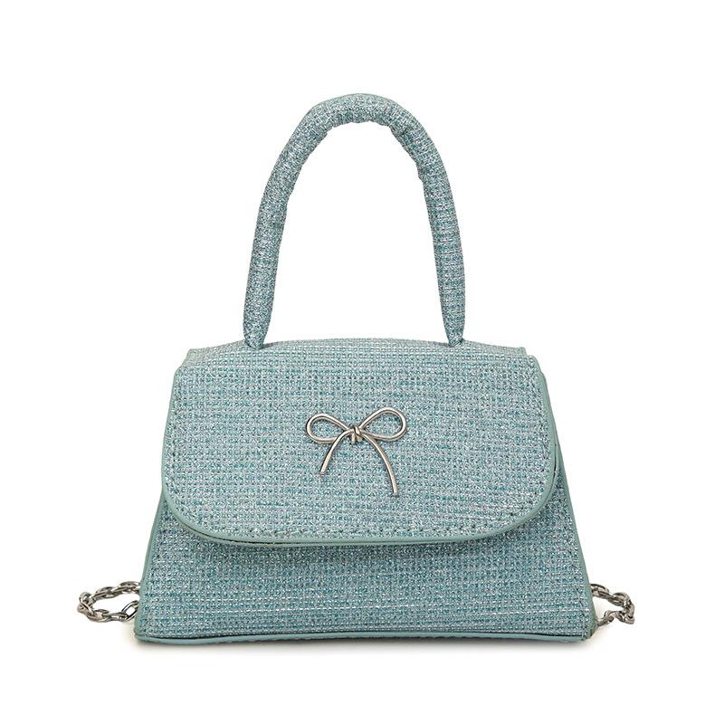 2025 New Bow High-end Fairy Simple High-value Shoulder Messenger Bag Silk Thread Shiny Small Square Bag