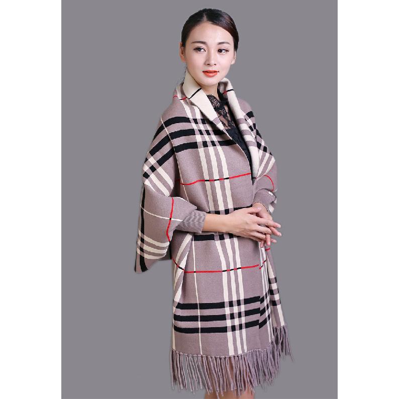 Winter Scarf, Knitted Shawl, Dual-use Multifunctional Plaid Coat for Women, Thickened with Tassels and Sleeves, Cheongsam Cape