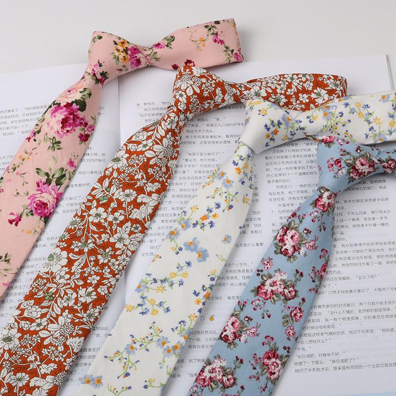 Floral Tie Men'S Patterned Cotton Shirt Macaron Printed Narrow Edition 6Cm Hand Tie Korean Casual Women'S Tie