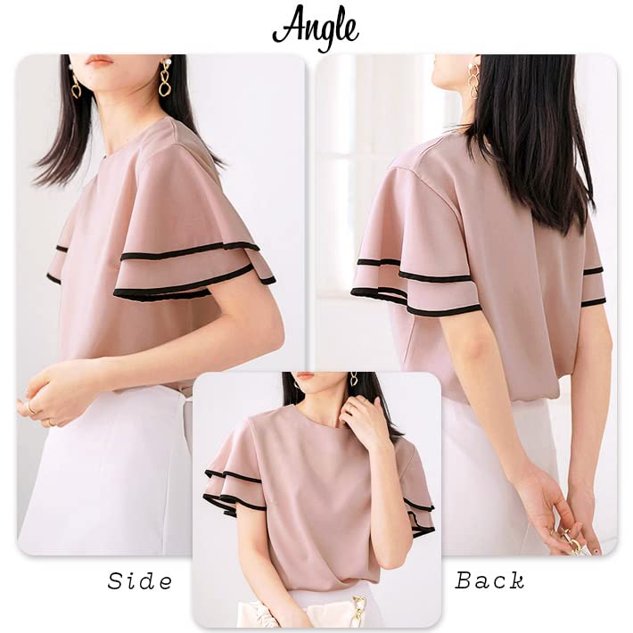 [Aika] Pullover Blouse – Lightweight Frill Sleeve Blouse, Short Sleeve Top for Women, Size M, White