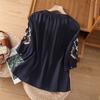 Women Summer Round Neck Three Quarter Sleeve Geometric Embroidery Casual Blouse