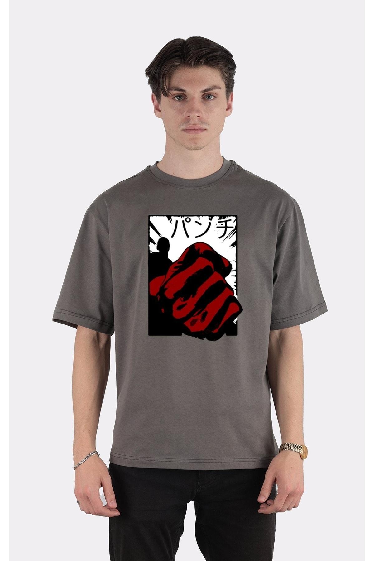 

Füme %100 Pamuk Bisiklet Yaka Oversize T-shirt One Punch Man - Saitama