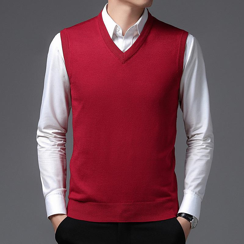 Spring and Autumn Men's Sleeveless Wool Vest Middle-aged Loose Dad Men's Bottom Shirt Top