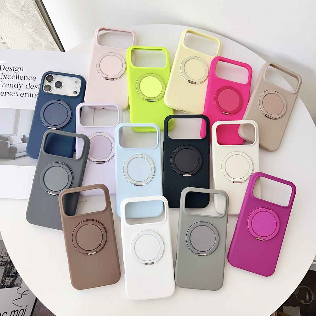 Custodia in Silicone Liquido Lussuosa con Supporto ad Anello Rotante a 360° per iPhone 17 Air 16 E 15 14 Plus 13 12 Pro Max Copertura con Supporto