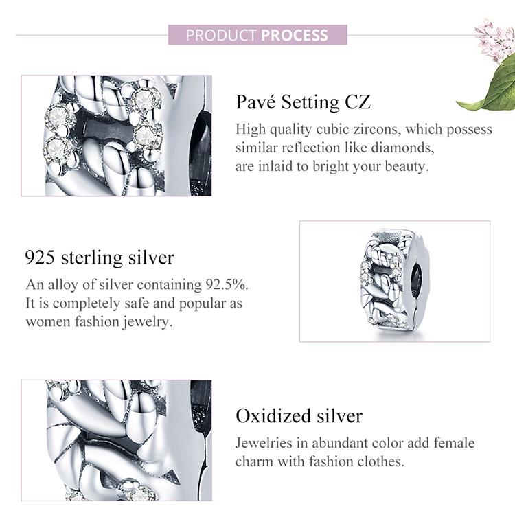 WOSTU Shiny Rhinestone Retro Pattern 925 Sterling Silver Chain Clip Beads Fit Original Bracelet Bangle DIY Fine Jewelry