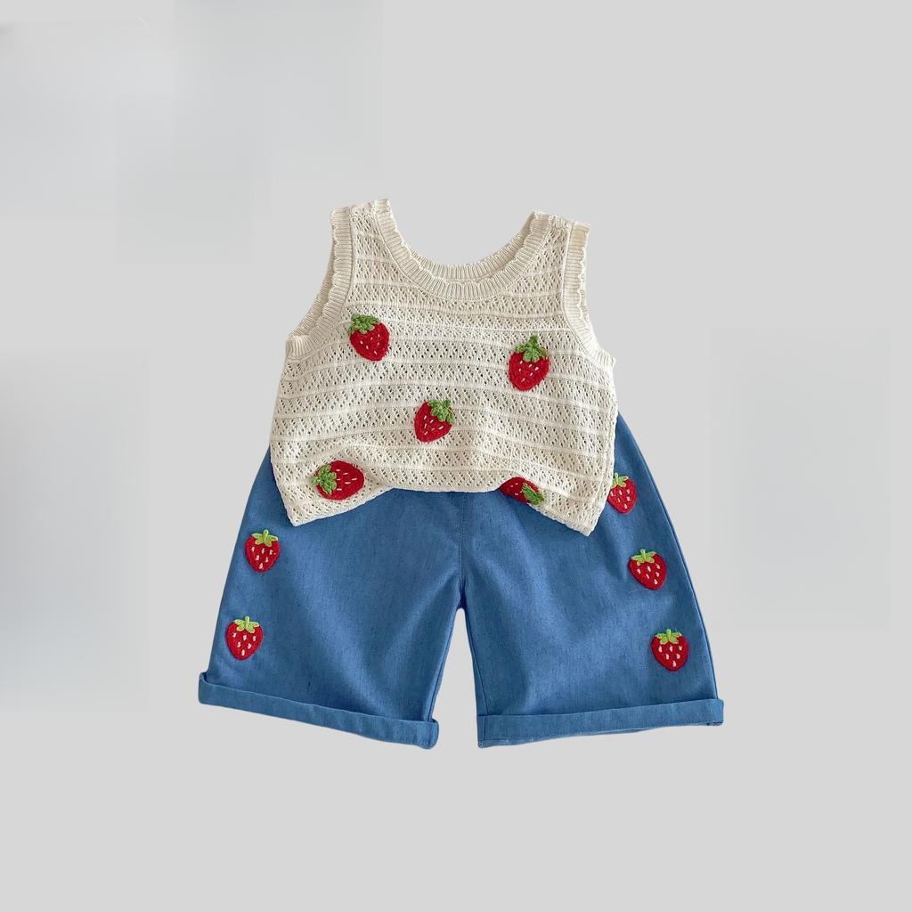 MILANCEl 2025 Summer Kids Clothing Set Strawberry Vest  And Wide Leg Pants 2 Pcs Girls Suit  Girls Clothes Suit