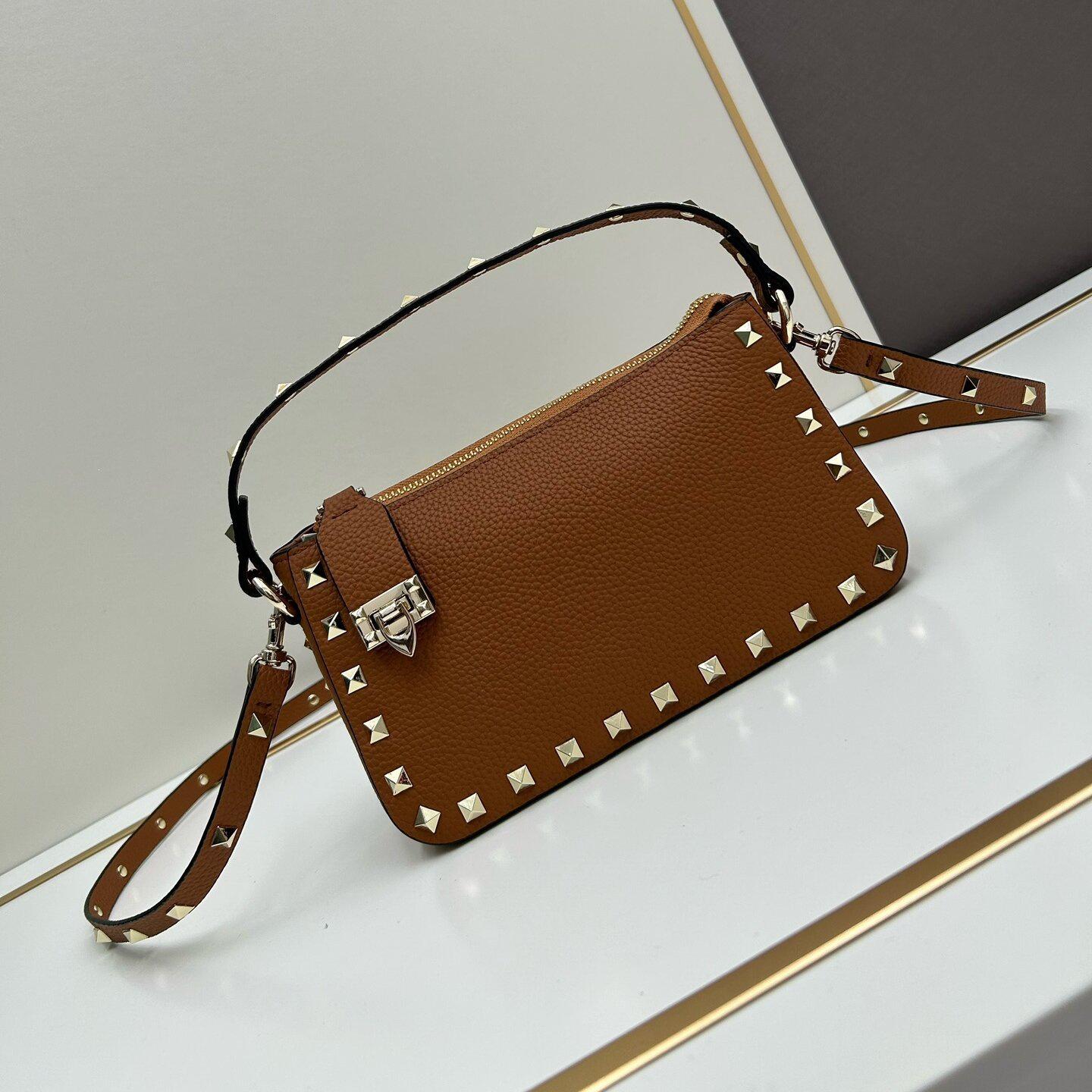 V-Shaped Lychee Pattern Calfskin Crossbody Bag