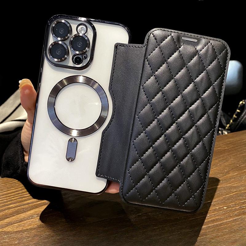 

Подходит для чехла для телефона iPhone16, Магнитное притяжение, Защитный чехол для Apple 15promax, 14 слотов для карт iPhone16 чёрный