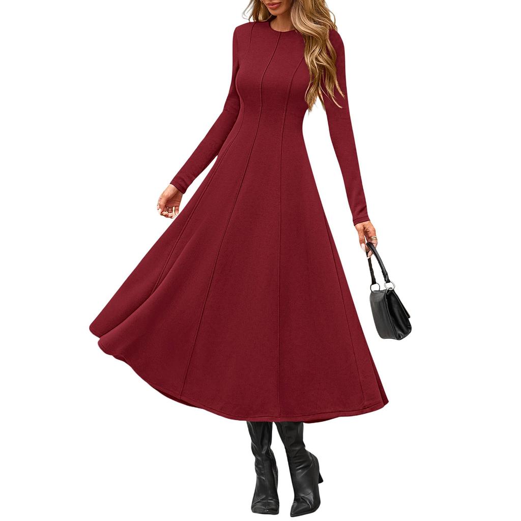 Mode Femme Décontracté A Ligne Élégant Modeste Robe d'Hiver de Fête Robe Midi Manches Longues