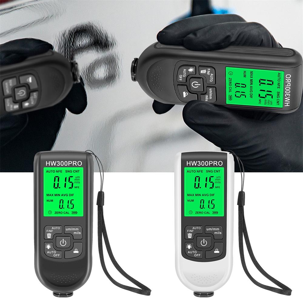 HW300PRO Thickness Gauge for Cars Film Automatic Thickness Gauge 0-2000UM Fe NFE Coating Meter Automotive Paint Thickness Tester