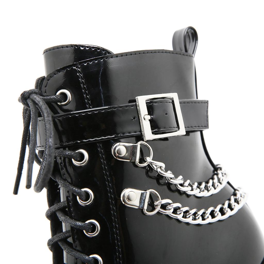 Gdgydh High Heels Boots DJ Stage Performance Chunky Heel Ankle Boots with Chains & Buckles Nightclub Party Shoes for Women