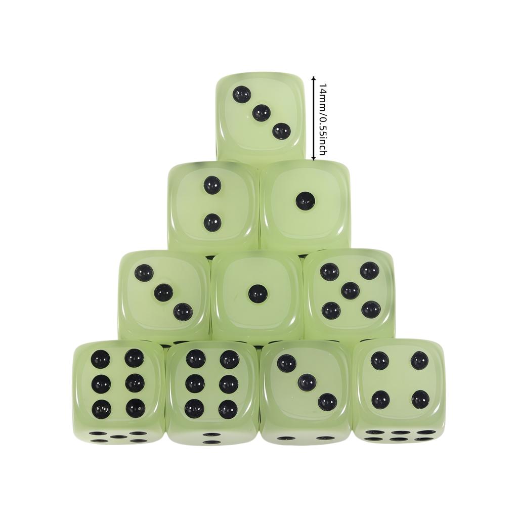 10pcs 14mm D6 Dice Glow-in-dark Tabletop Game Entertainment Dice for Party Game DND TRPG