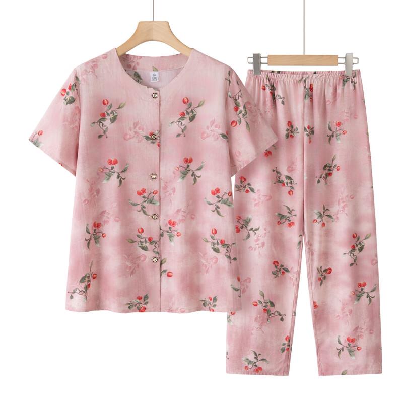 Elderly Women's Summer Cotton Short-Sleeve Two-Piece Set