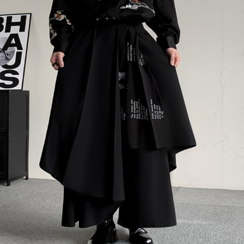 2025 Japanese Samurai Style Black Pants Men Retro Layered Irregular Pants Male Wide Leg Skirt Pants Man Casual Harajuku Trousers